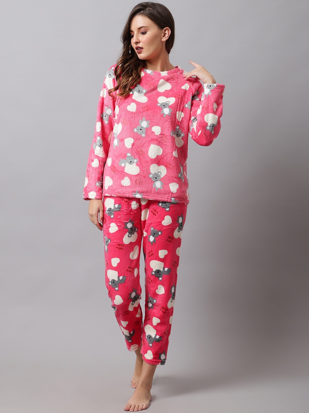 

TAG 7 Women Pink & White Cartoon Printed Night suit NS69-XS