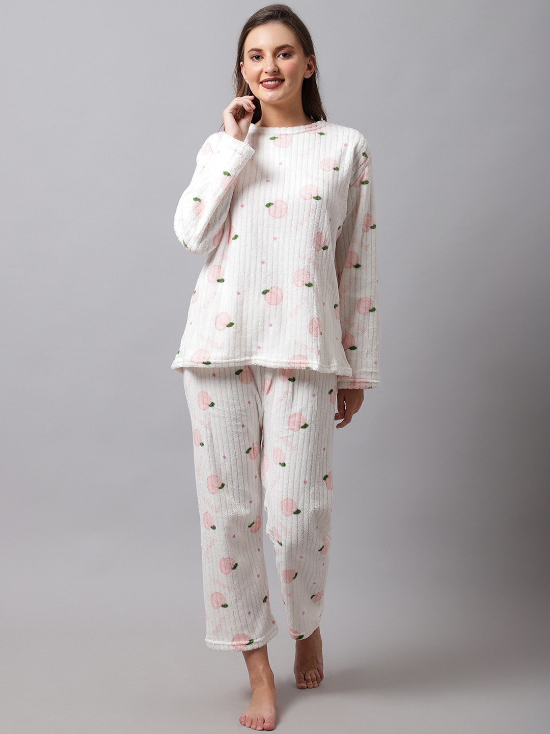 

TAG 7 Women White & Pink Printed Night suit