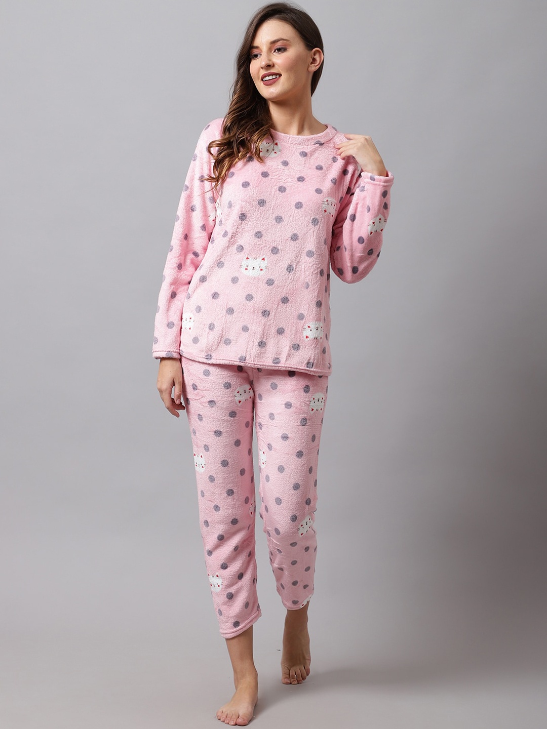 

TAG 7 Women Pink & Grey Printed Night suit