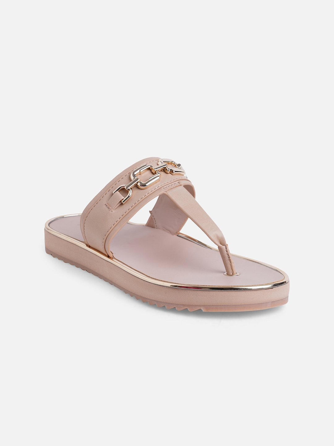 

ALDO Women Off White Solid Buckle T-Strap Flats