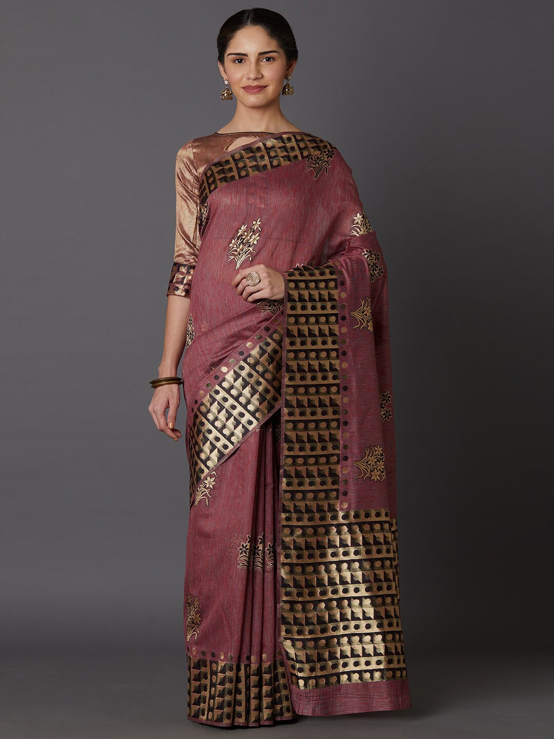 

Mitera Mauve & Gold-Toned Woven Design Zari Silk Blend Banarasi Saree