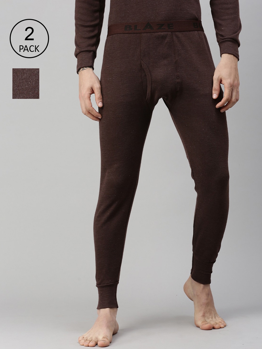 

Lux Cottswool Men Pack Of 2 Solid Cotton Tailored-Fit Thermal Bottoms, Brown