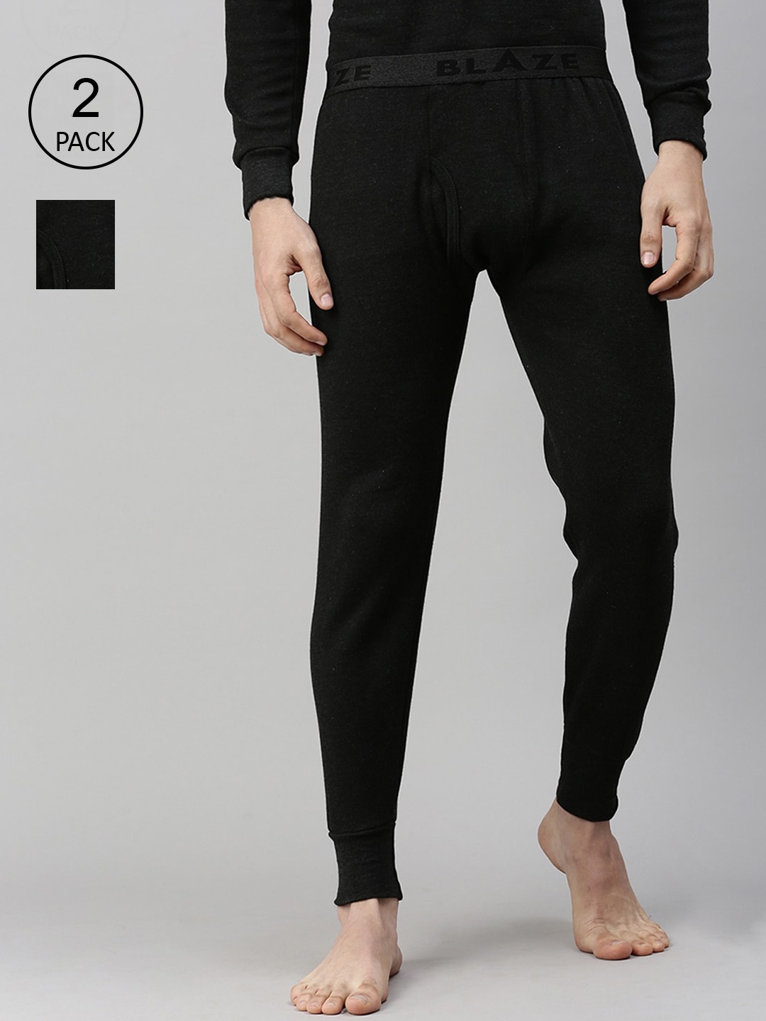 

Lux Cottswool Men Pack Of 2 Black Solid Cotton Thermal Bottoms