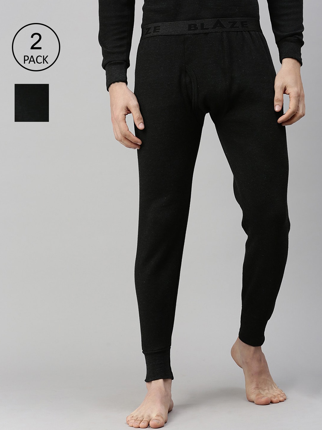

Lux Cottswool Men Pack Of 2 Black Solid Cotton Thermal Bottoms