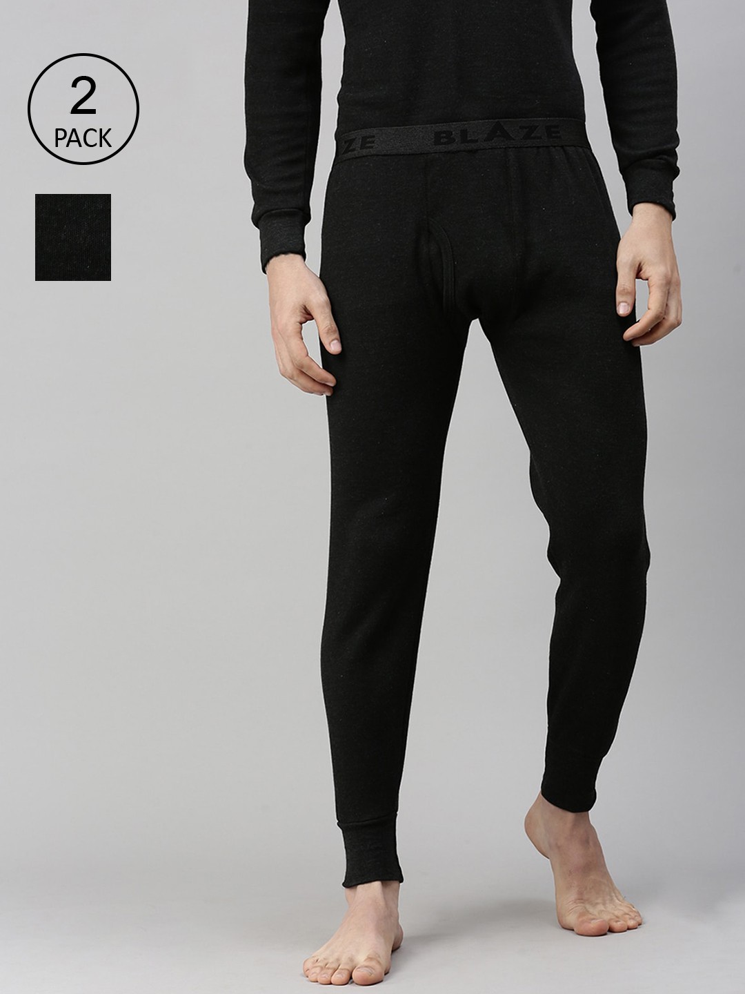 

Lux Cottswool Men Pack Of 2 Black Solid Cotton Thermal Bottoms