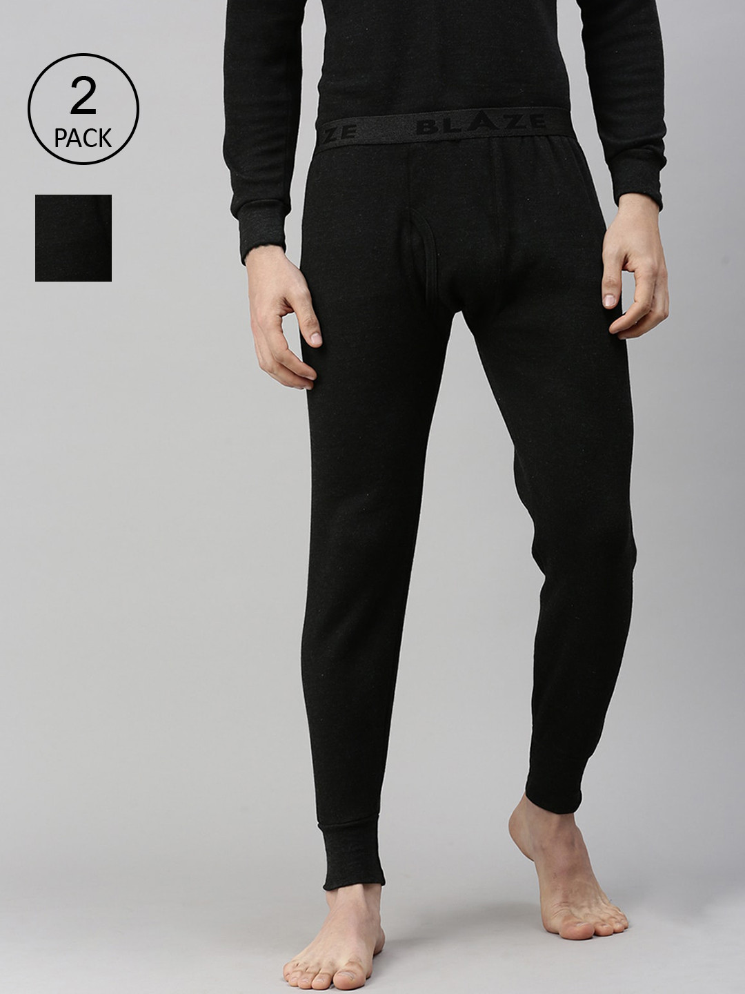 

Lux Cottswool Men Pack Of 2 Black Solid Cotton Thermal Bottoms
