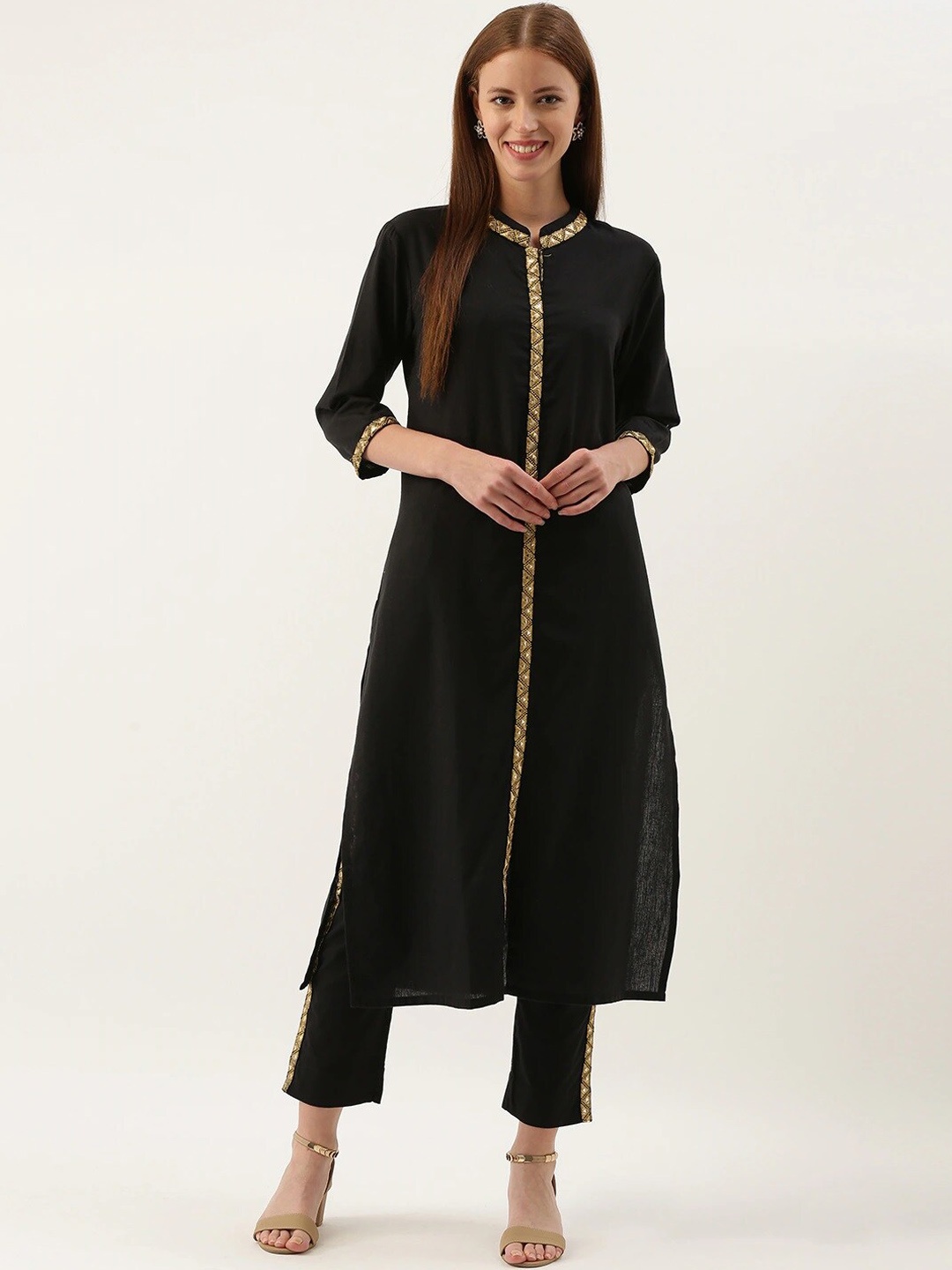 

FABRIC FITOOR Women Black Pure Cotton Kurta with Trousers