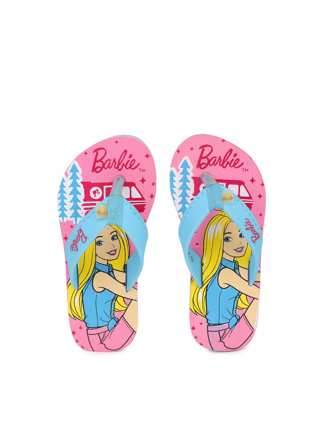 

toothless Girls Pink & Blue Barbie Printed Rubber Thong Flip-Flops