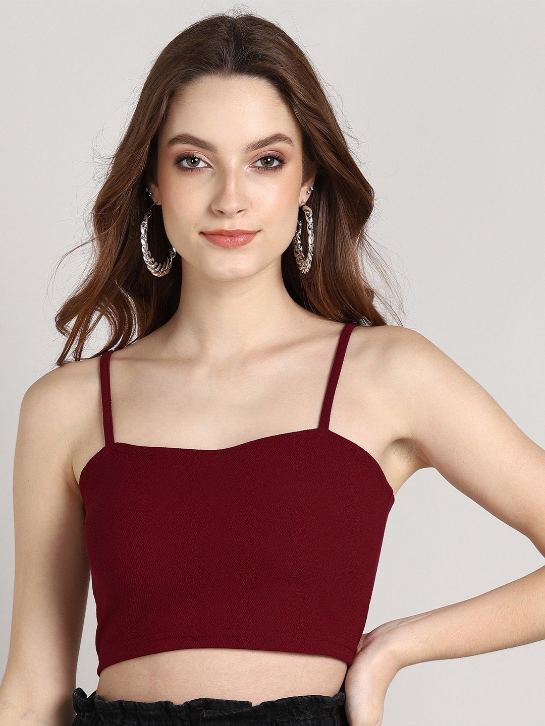 

Gaurgeous Women Maroon Solid Polyester Crop Top