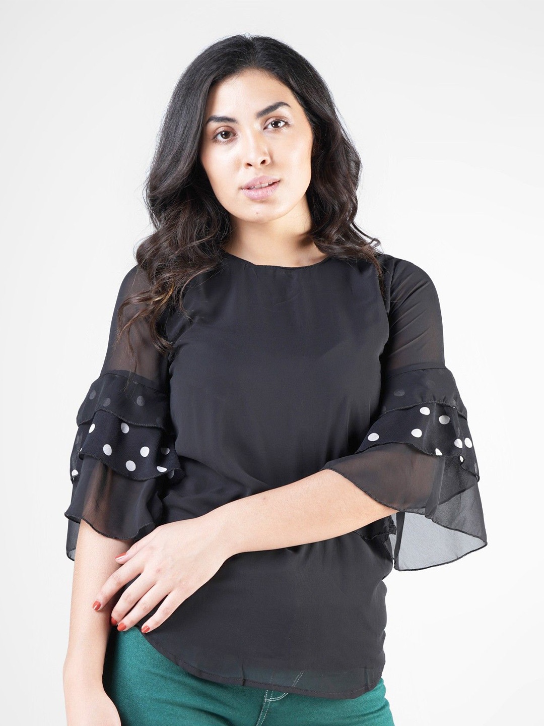 

Gaurgeous Women Black Georgette Top