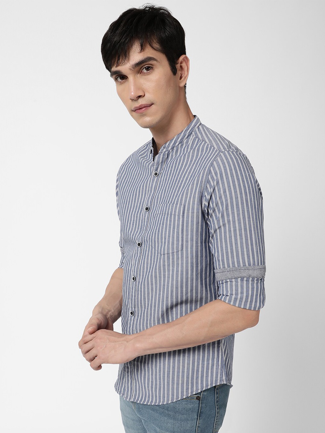 

VASTRADO Men Grey Striped Casual Shirt