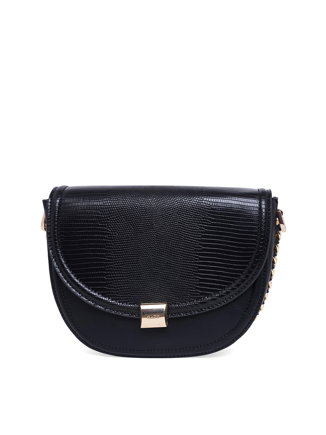 

ALDO Women Black PU Half Moon Textured Sling Bag with Bow Detail
