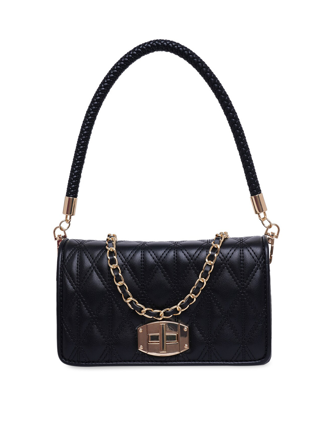 

ALDO Black Textured PU Structured Sling Bag with Quilted