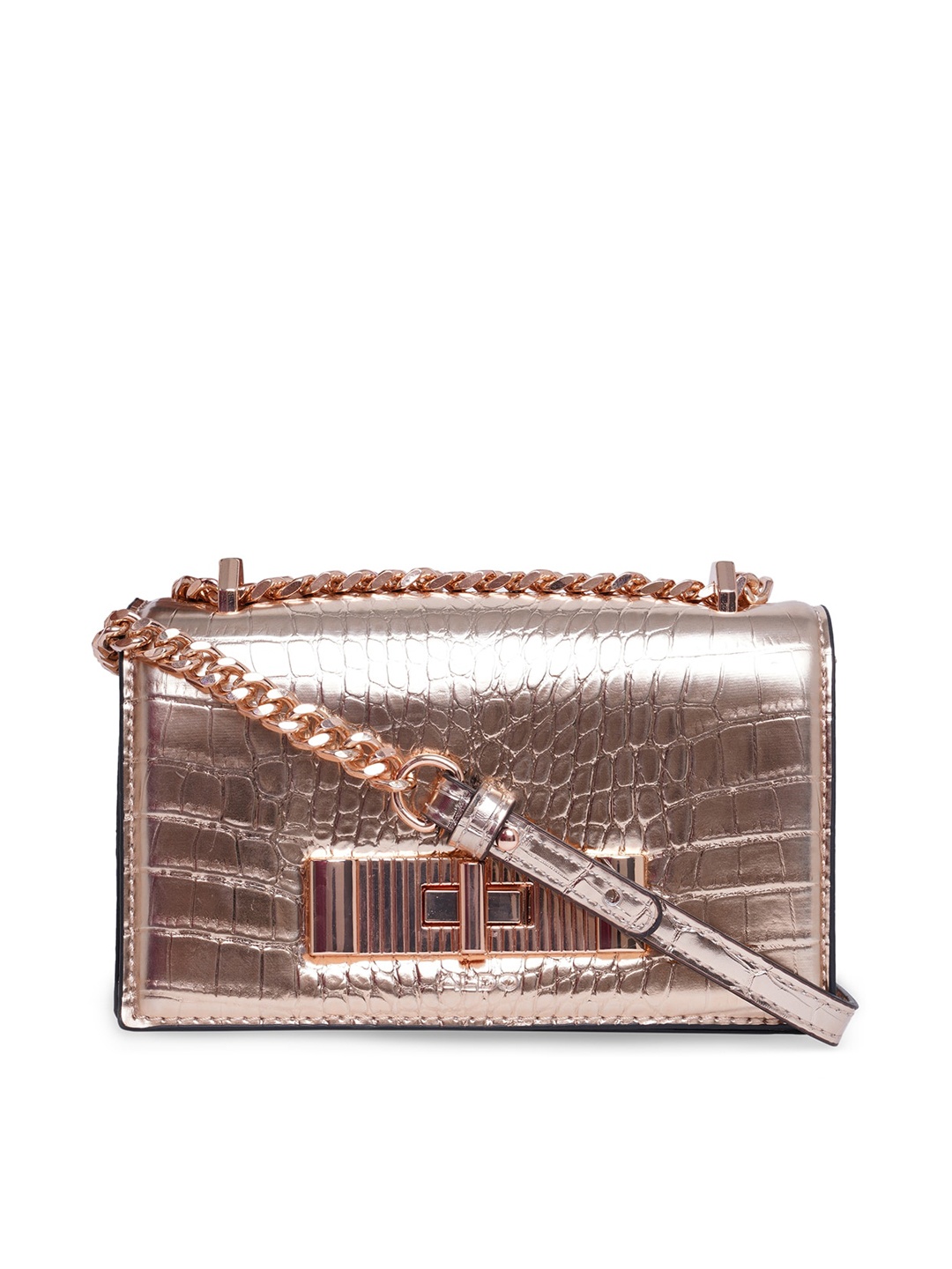 

ALDO Rose Gold Textured PU Structured Sling Bag