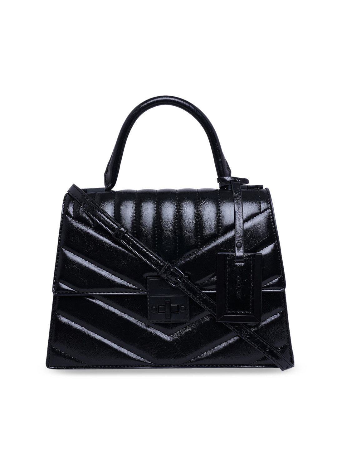 

ALDO Black PU Structured Satchel with Quilted