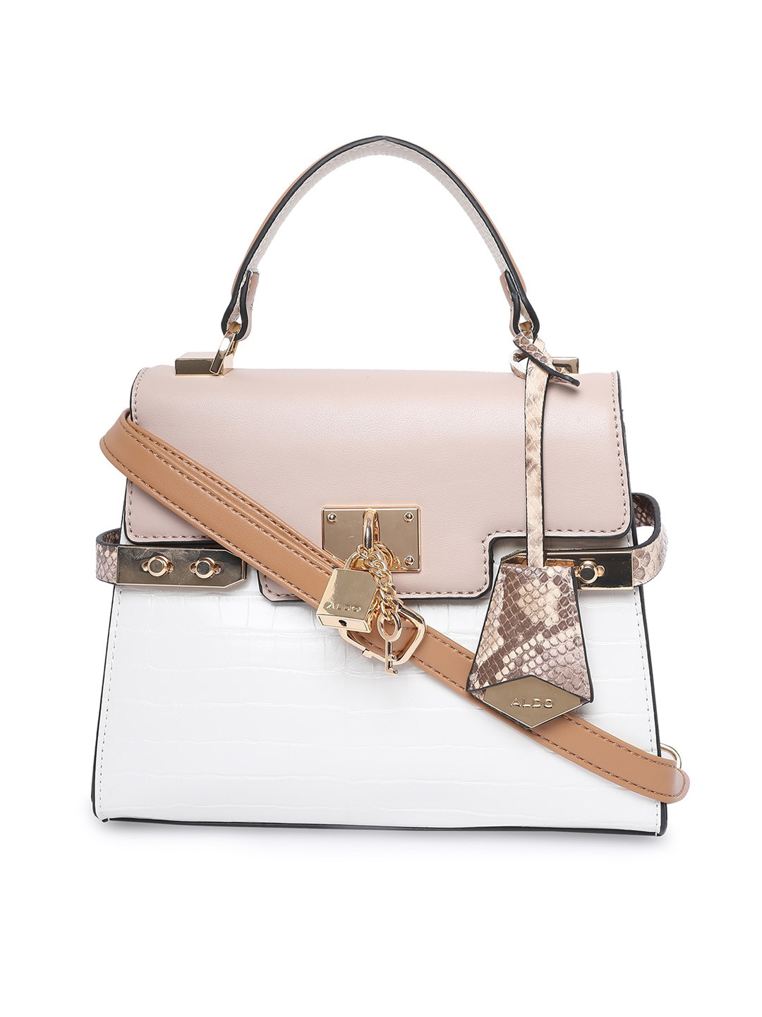

ALDO Off White Colourblocked PU Structured Satchel
