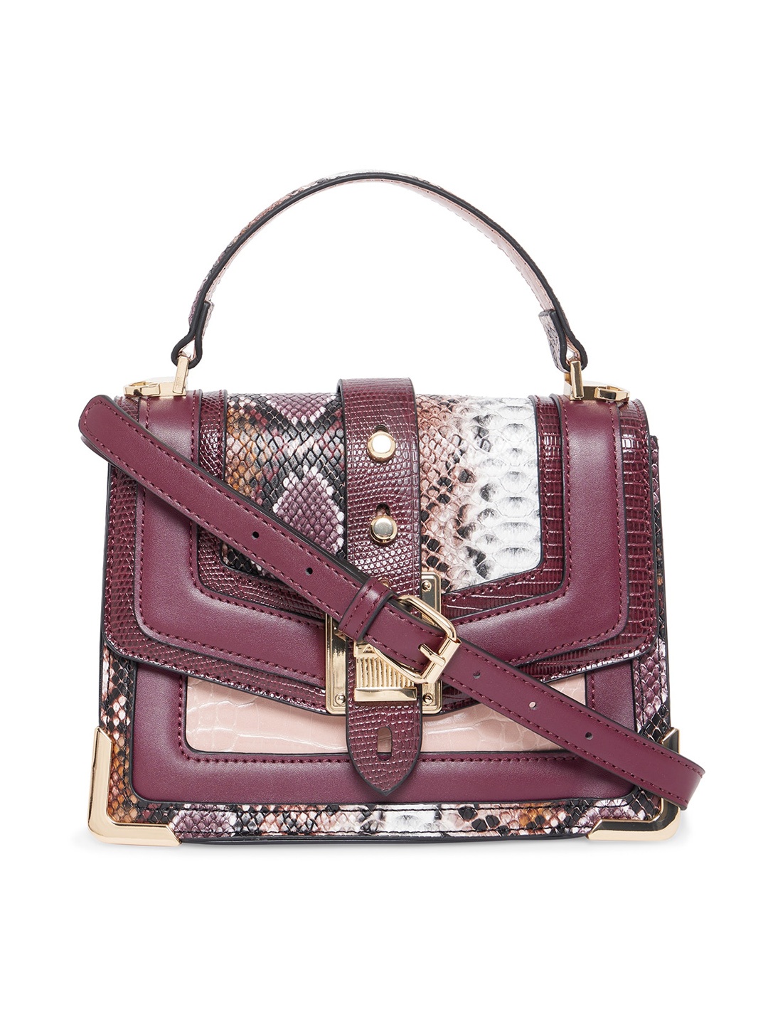 

ALDO Maroon Animal Printed Structured Handheld Bag