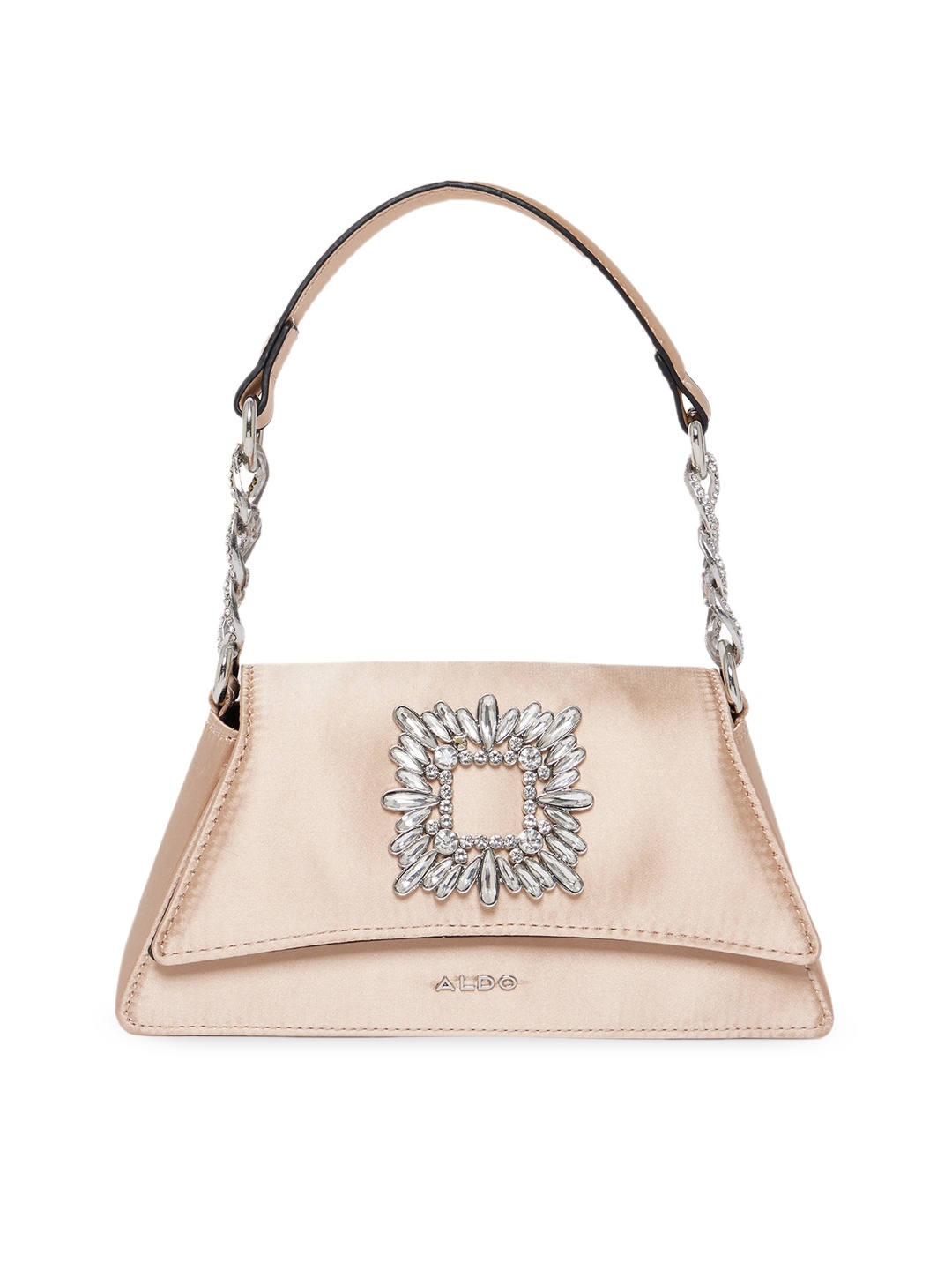 

ALDO Beige Floral Embellished Structured Shoulder Bag