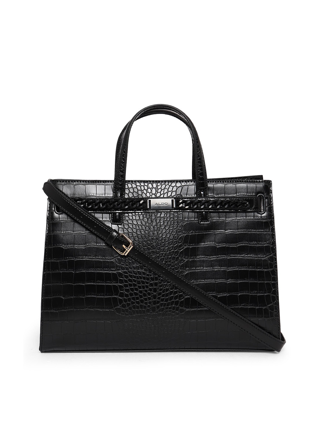 

ALDO Black Animal Textured PU Oversized Structured Handheld Bag