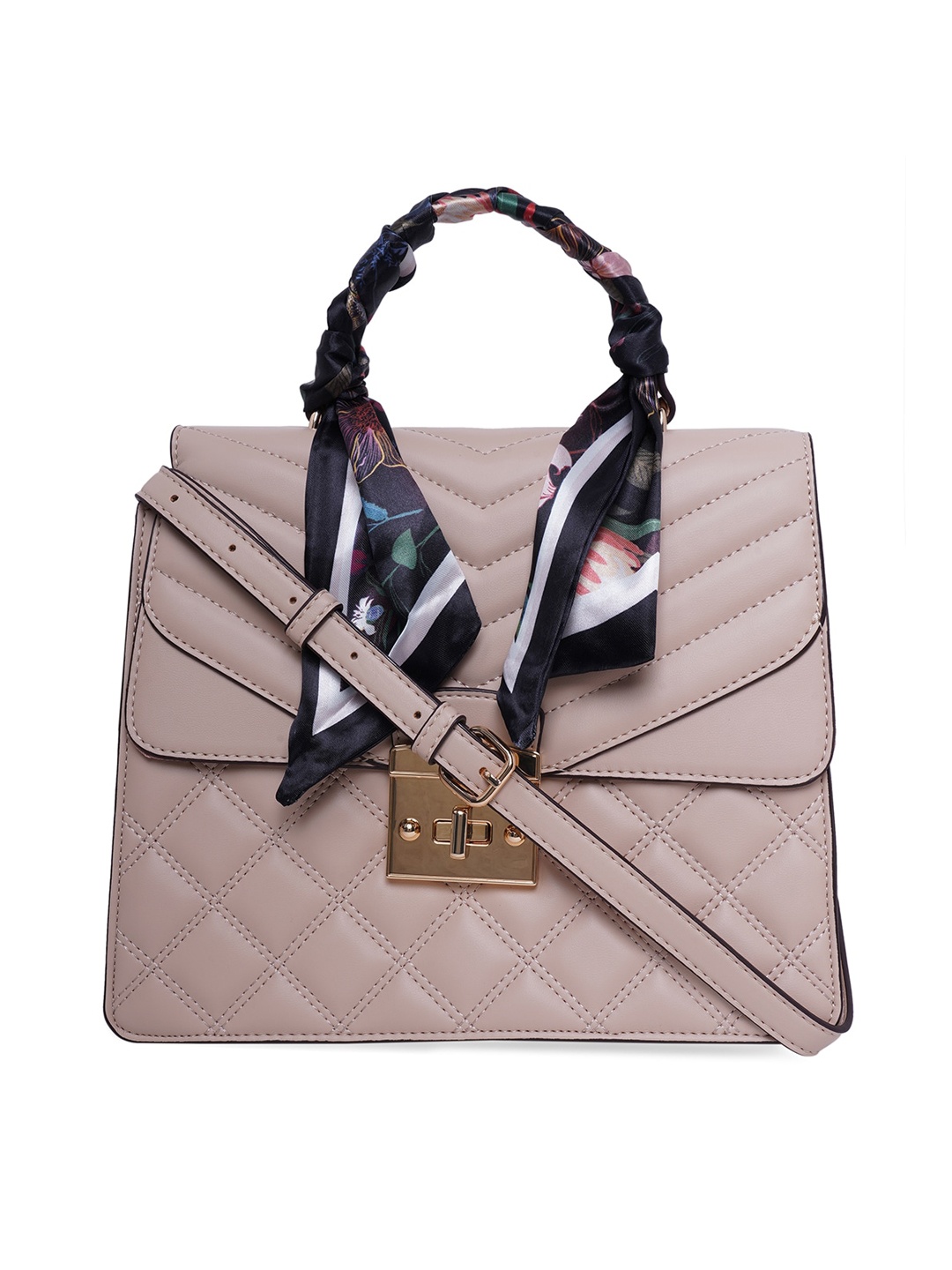 

ALDO Beige Textured PU Structured Satchel with Quilted