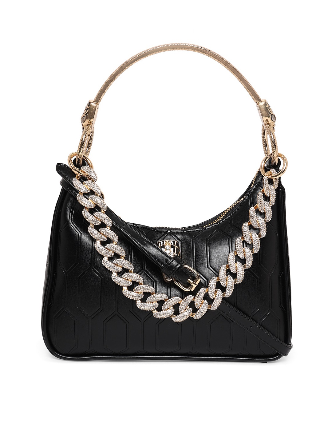 

ALDO Black PU Half Moon Satchel with Quilted