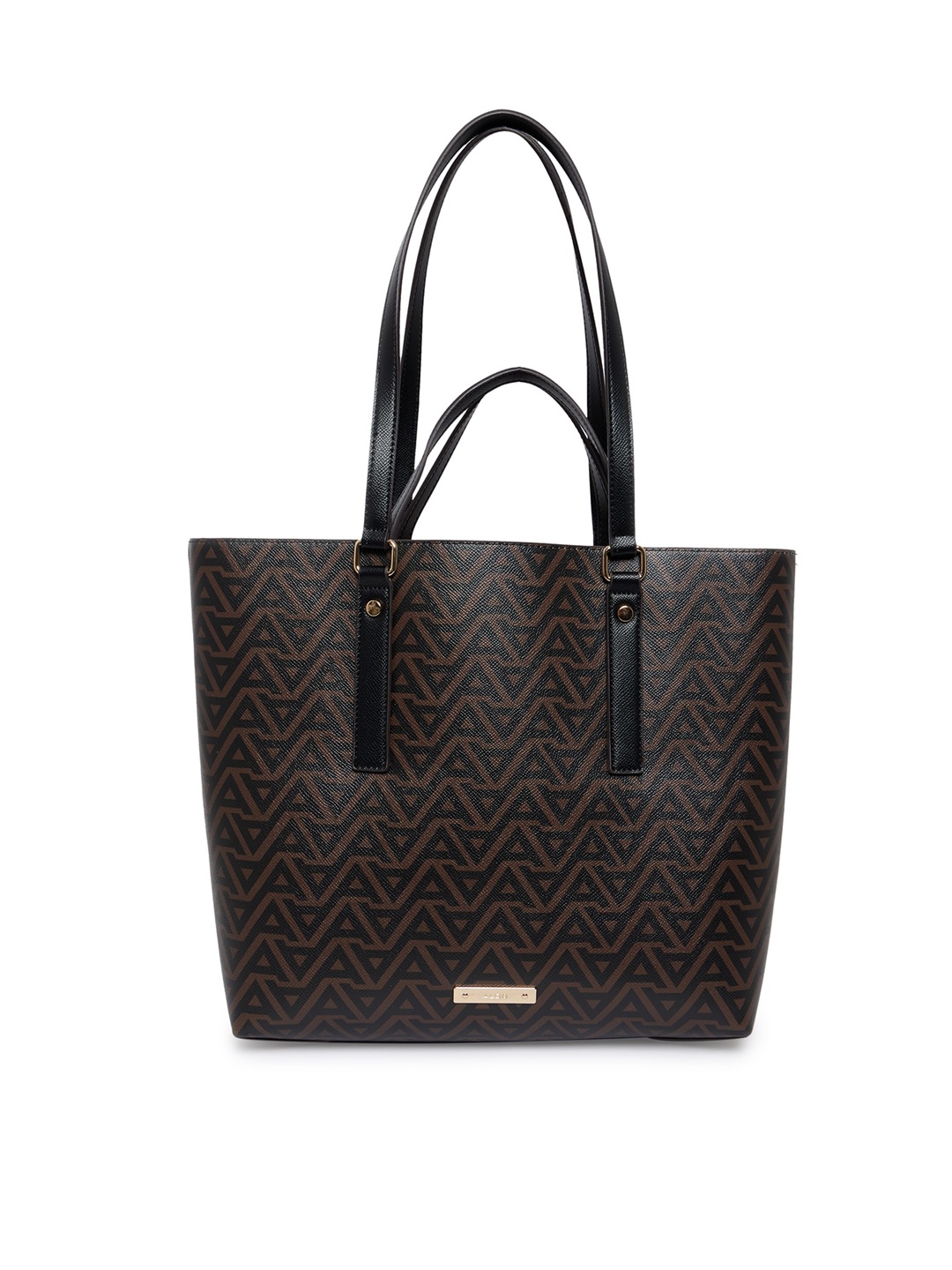 

ALDO Brown Geometric Printed PU Shopper Tote Bag