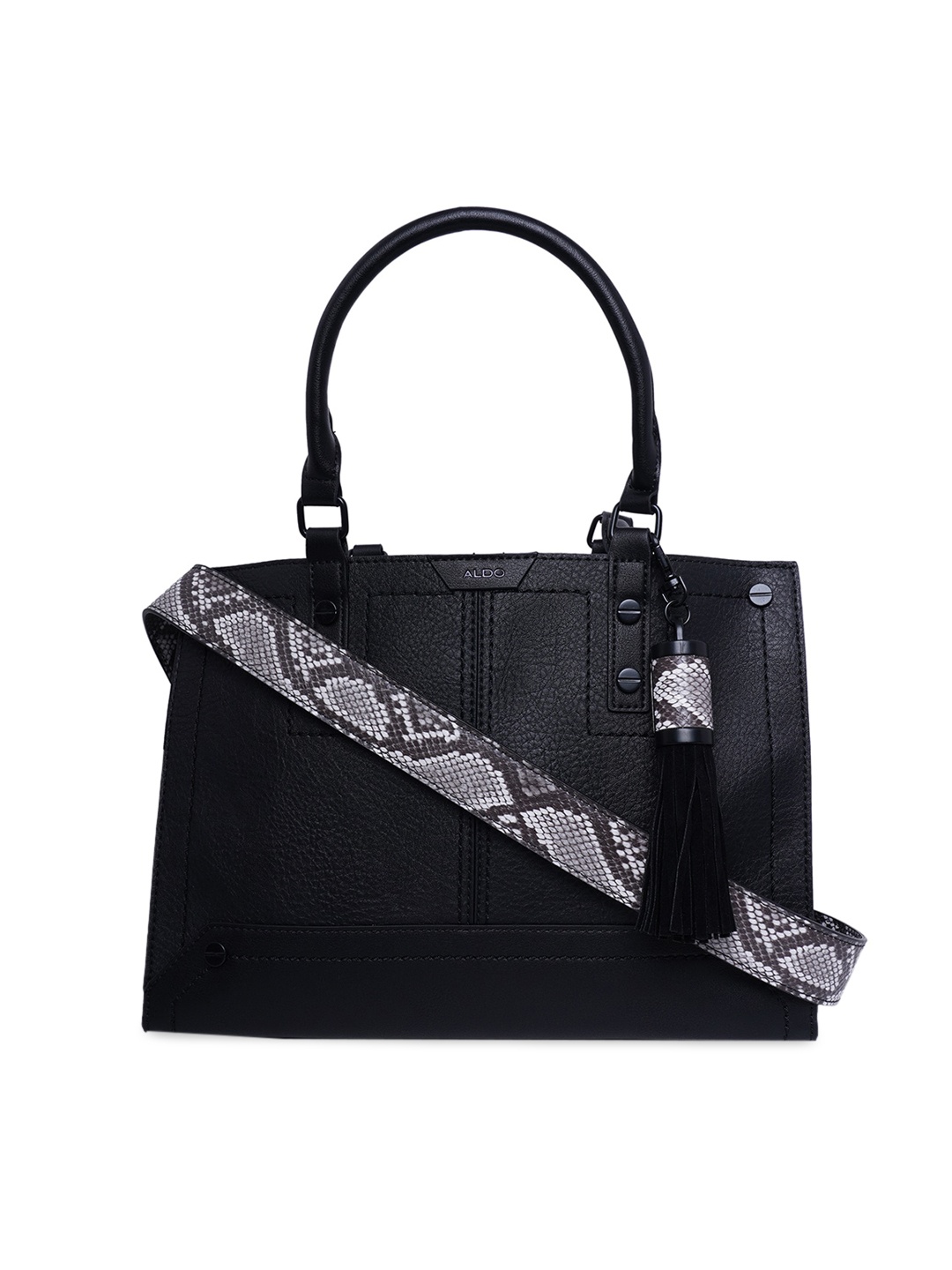 

ALDO Black PU Structured Handheld Bag with Tasselled