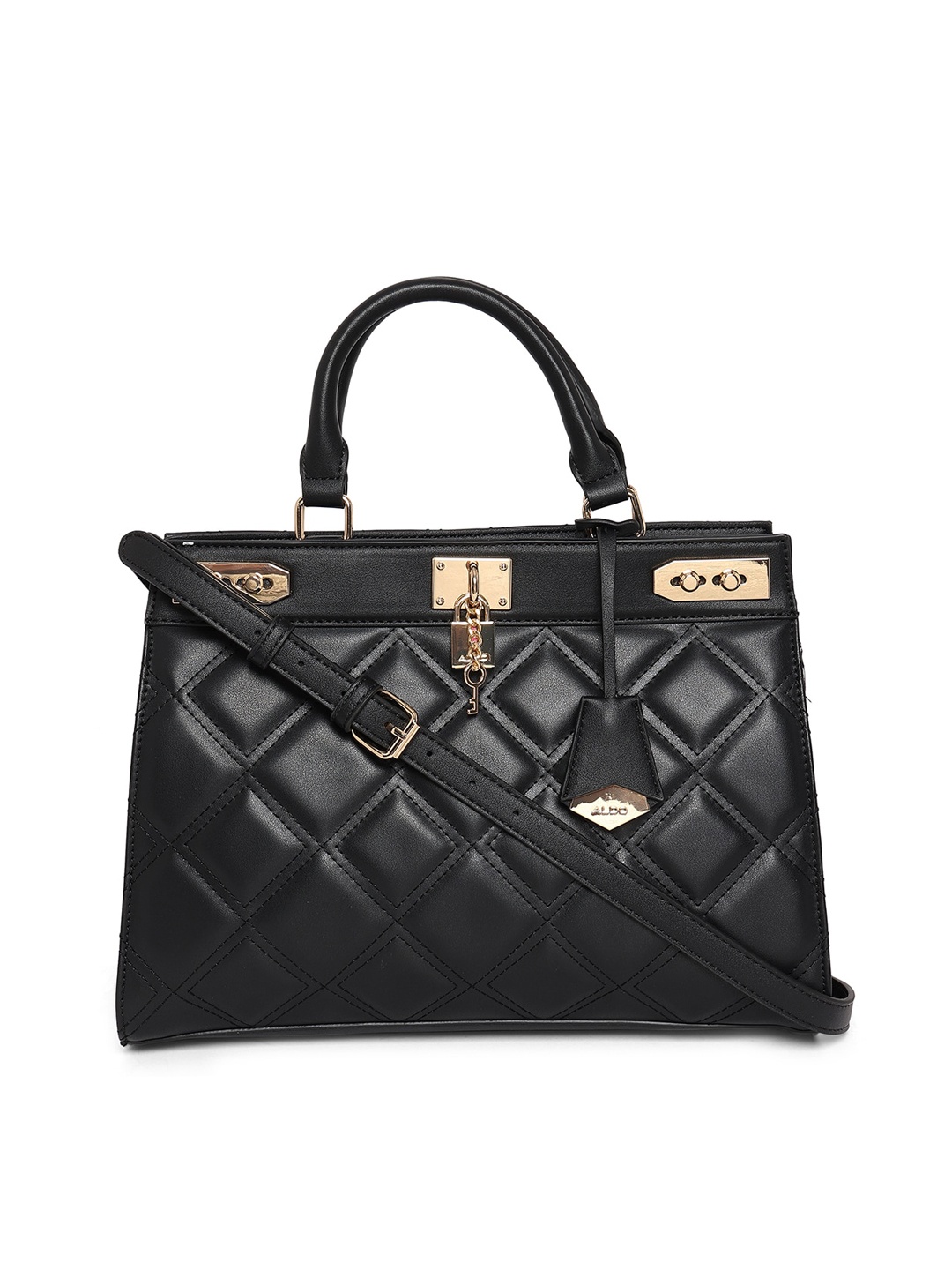 

ALDO Black PU Structured with Quilted Handheld Bag