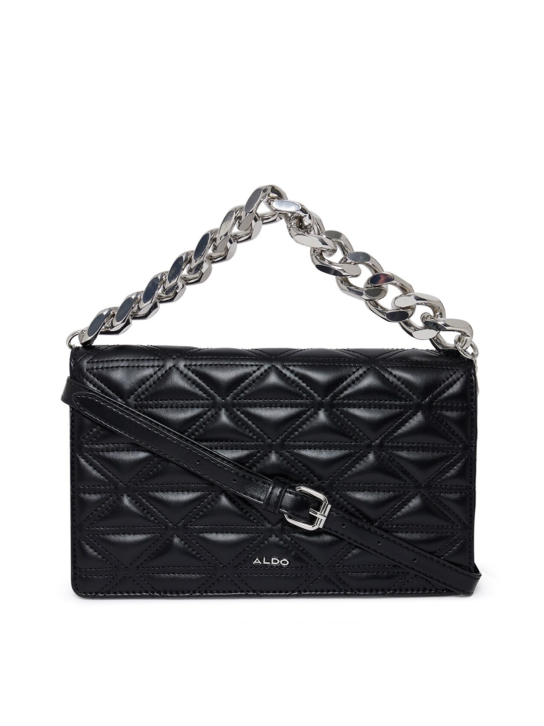 

ALDO Black Textured PU Structured Sling Bag with Quilted