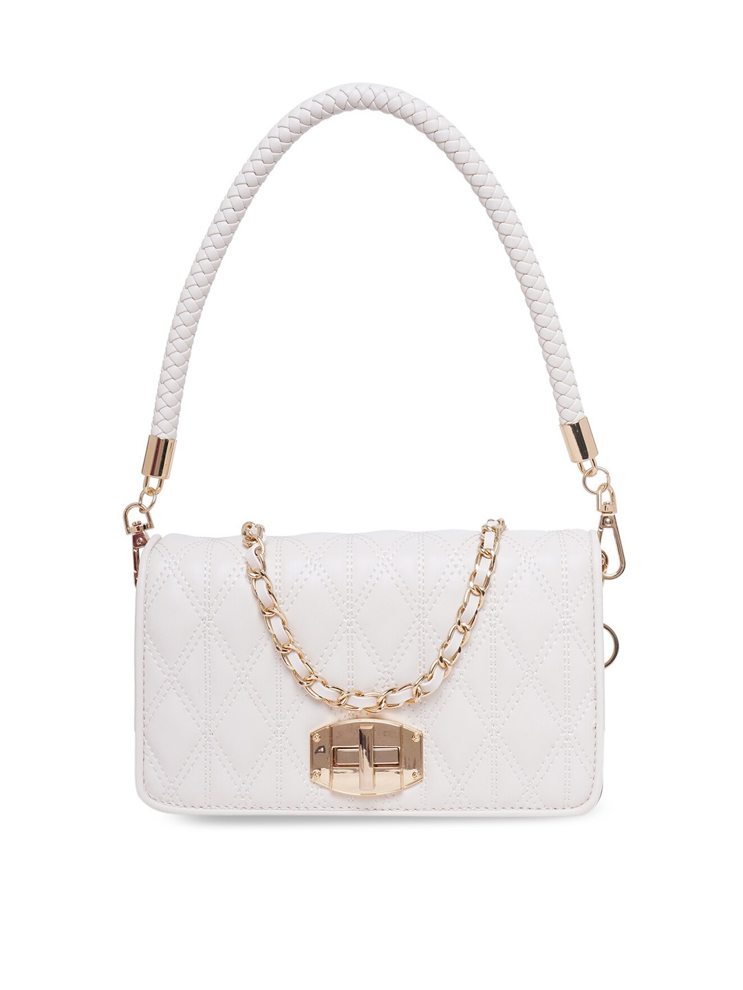 

ALDO Off White Textured PU Structured Sling Bag with Quilted