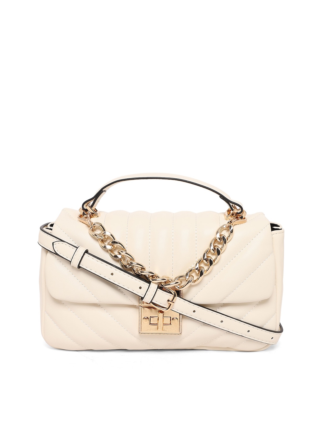 

ALDO Women Off White Geometric PU Structured Sling Bag