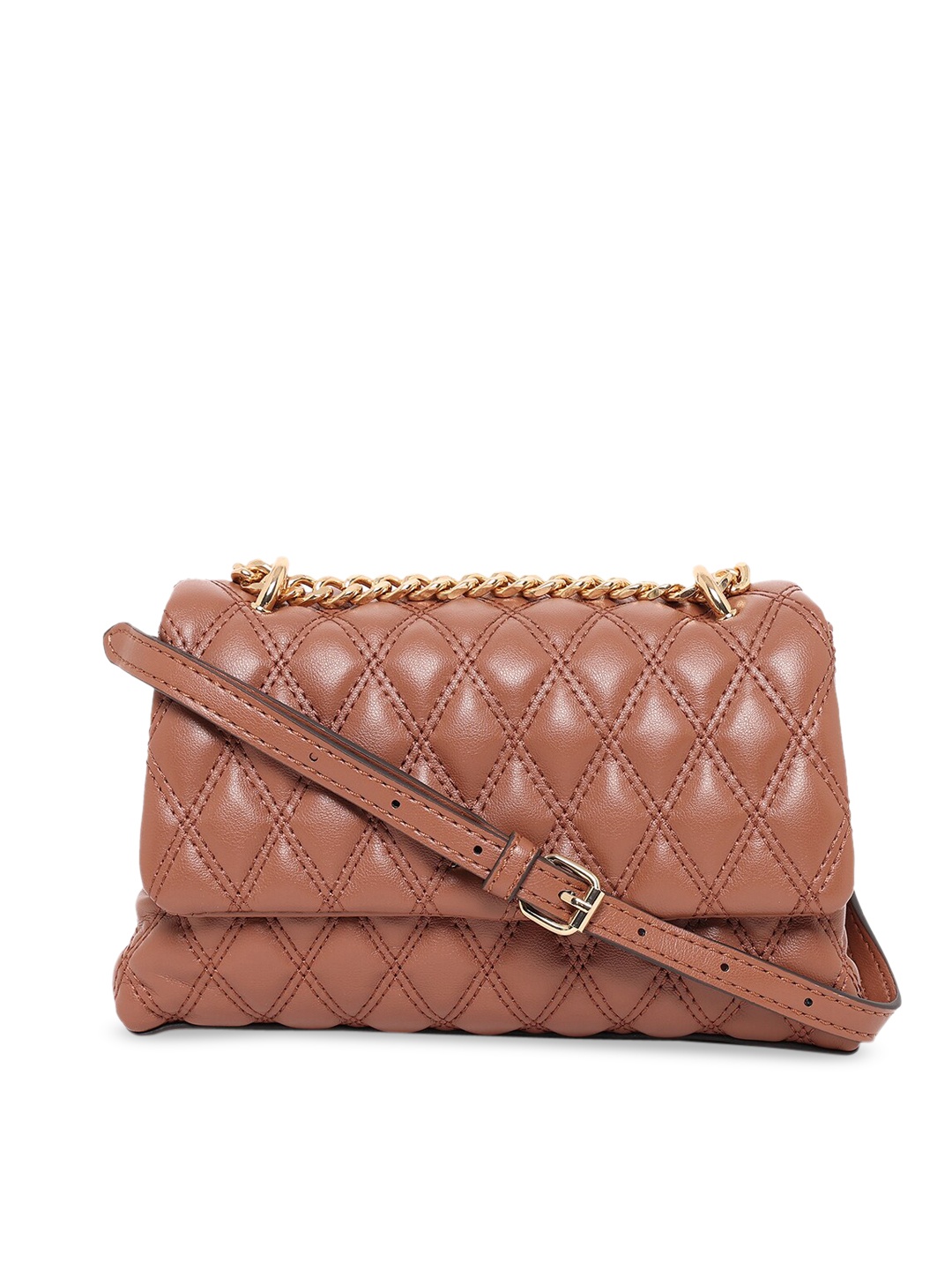 

ALDO Brown PU Structured Sling Bag with Quilted