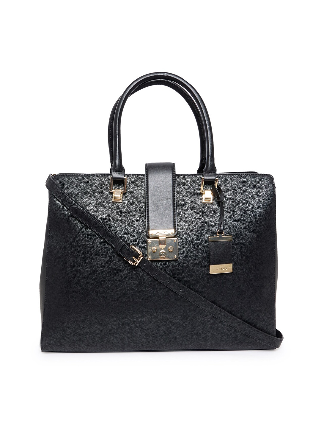 

ALDO Black Solid Structured Handheld Bag with Tasselled