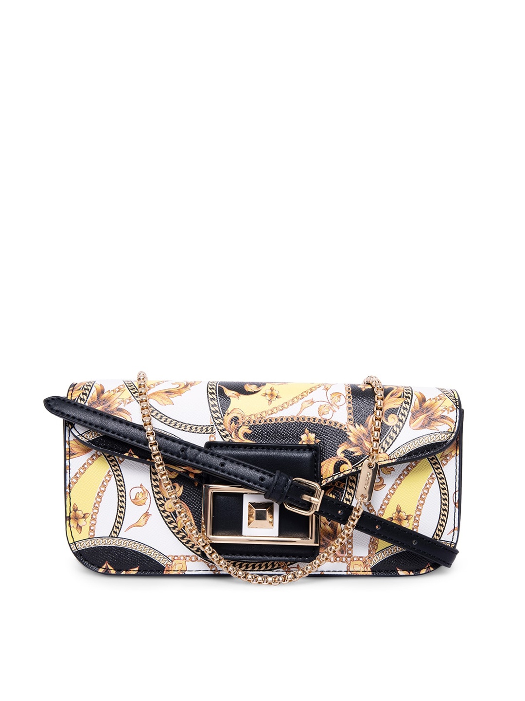 

ALDO Women White & Black Printed PU Structured Sling Bag
