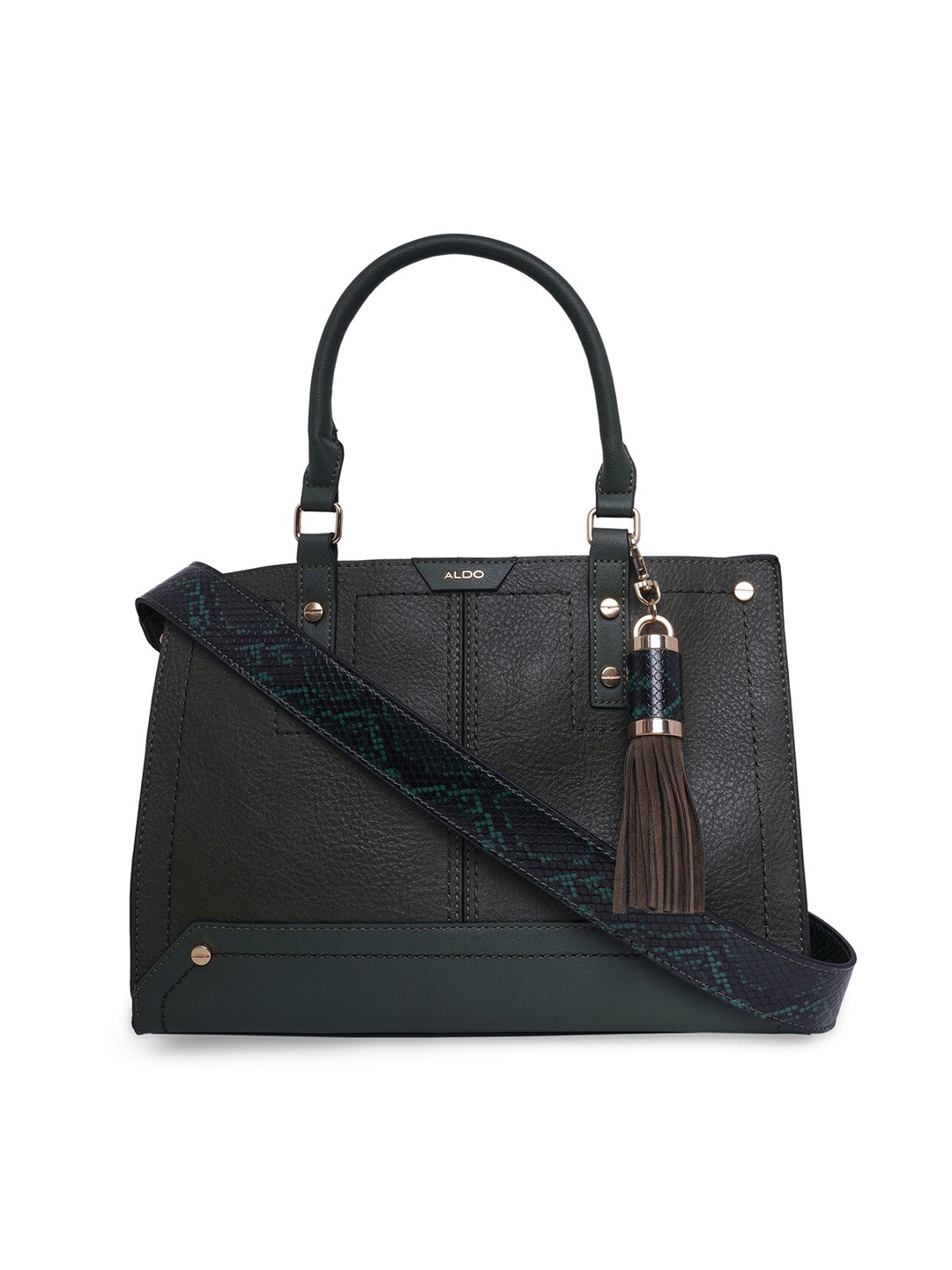 

ALDO Women Khaki Textured PU Structured Handheld Bag with Tasselled