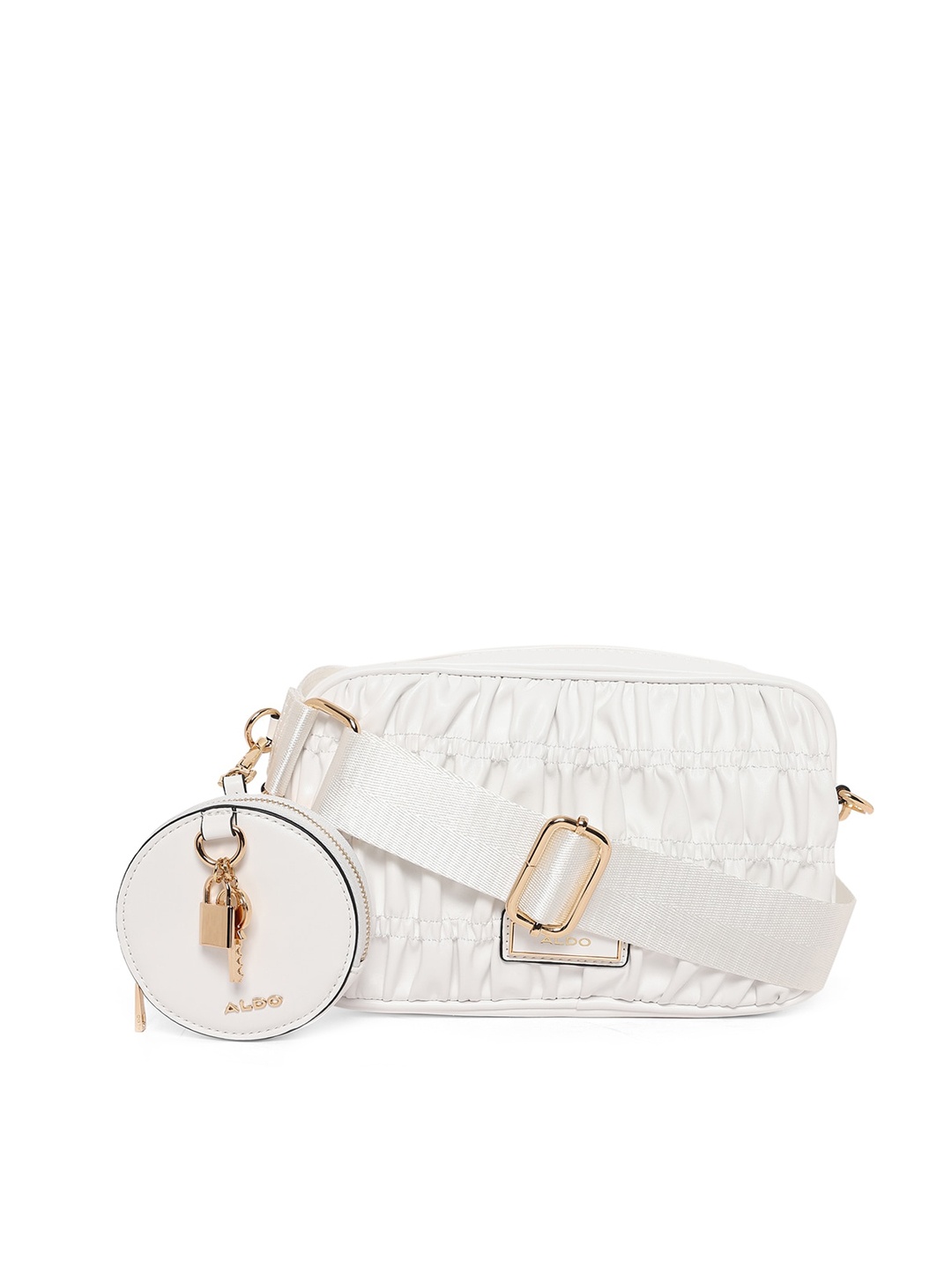 

ALDO White PU Structured Sling Bag with Quilted