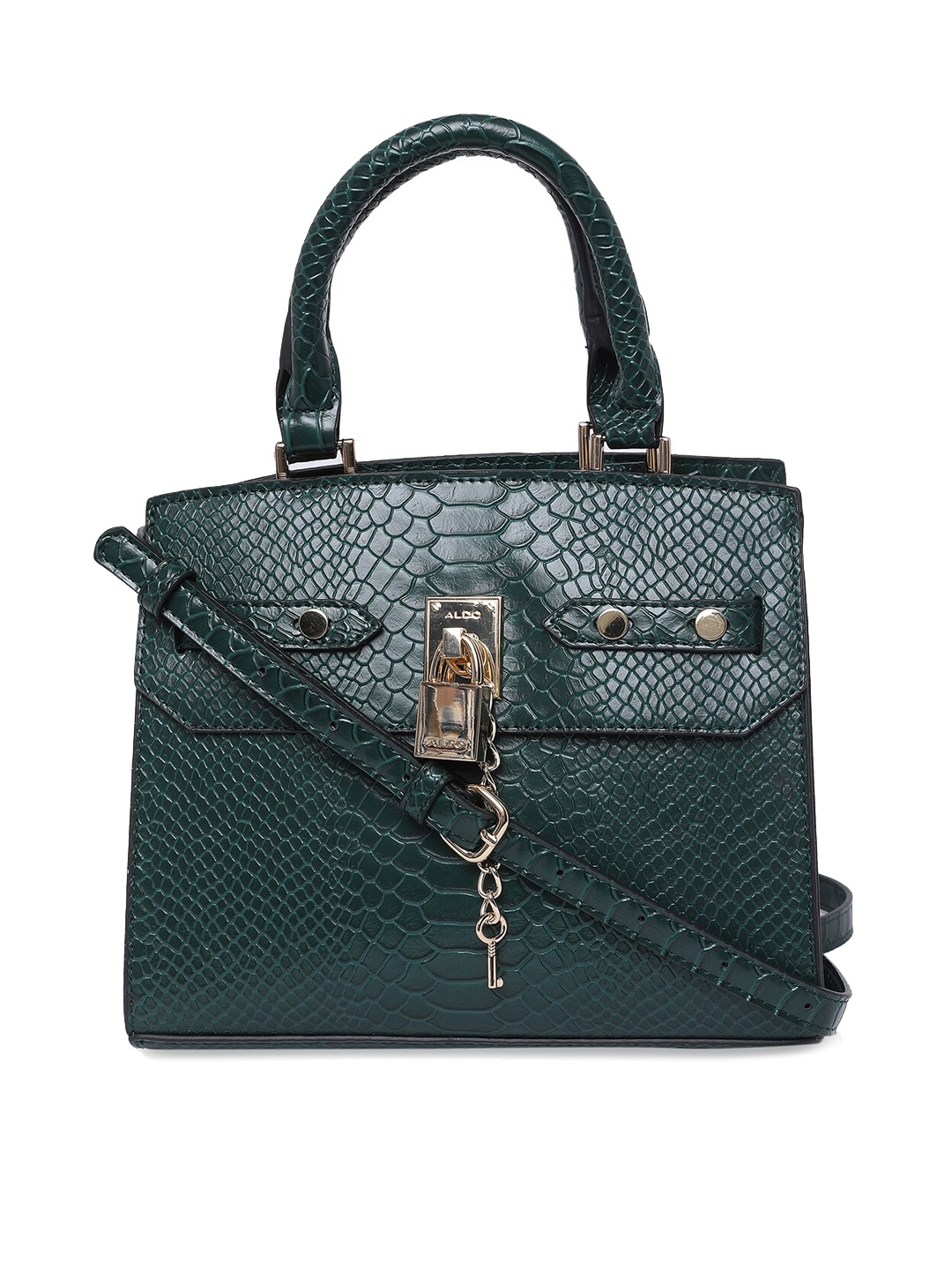 

ALDO Green Textured PU Structured Handheld Bag