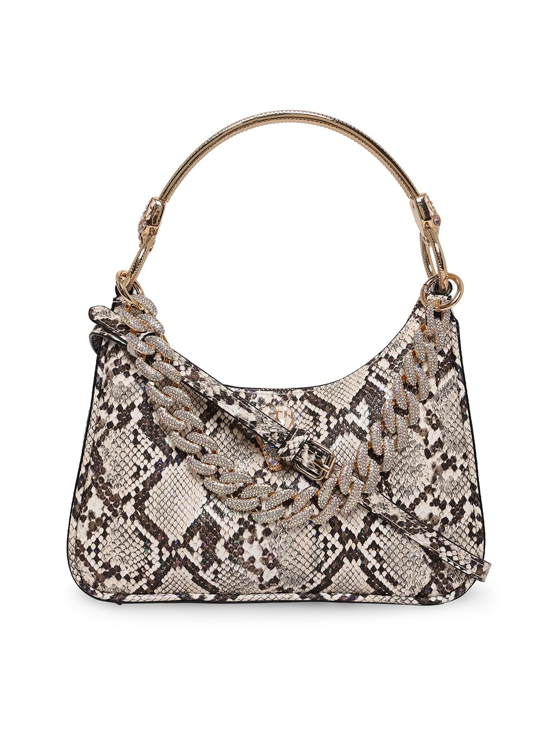 

ALDO Brown Animal Textured PU Structured Hobo Bag