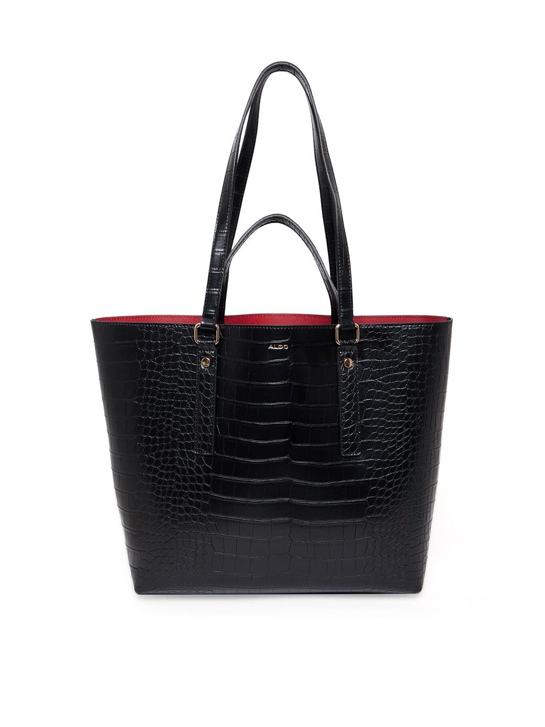 ALDO Black Textured PU Shopper Tote Bag