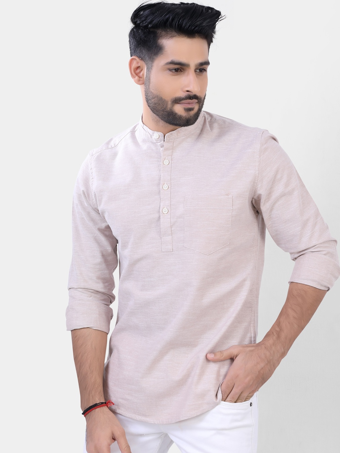 

VASTRADO Men Beige Solid Short Kurta