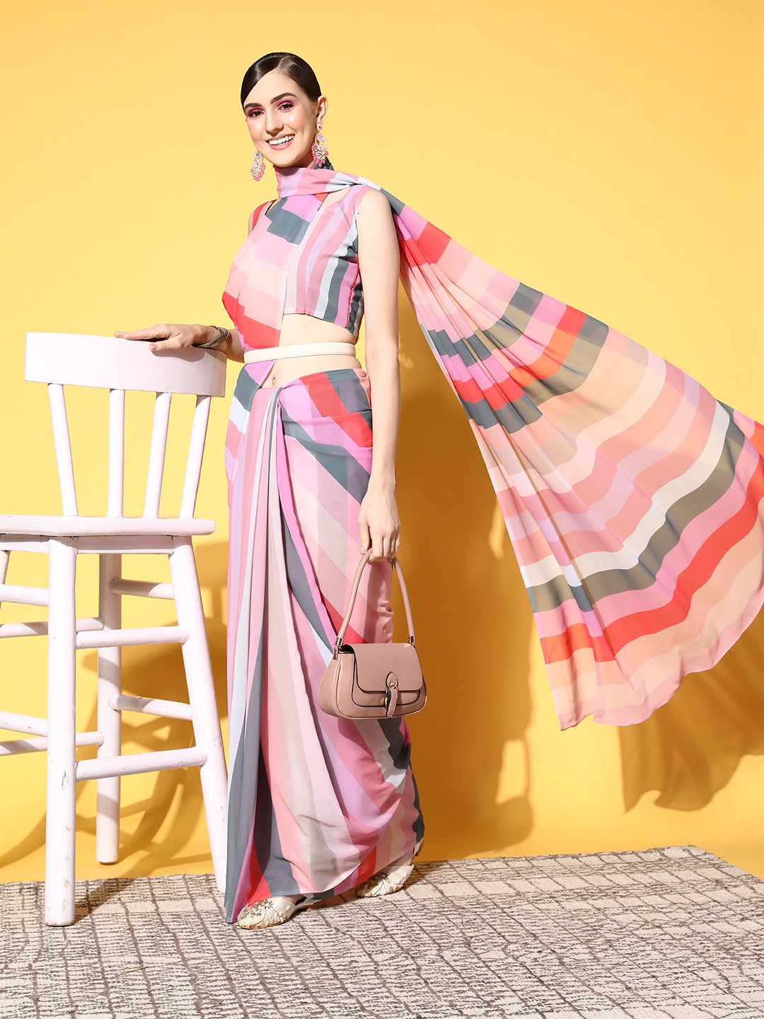 Saree mall Striped Saree, Pink