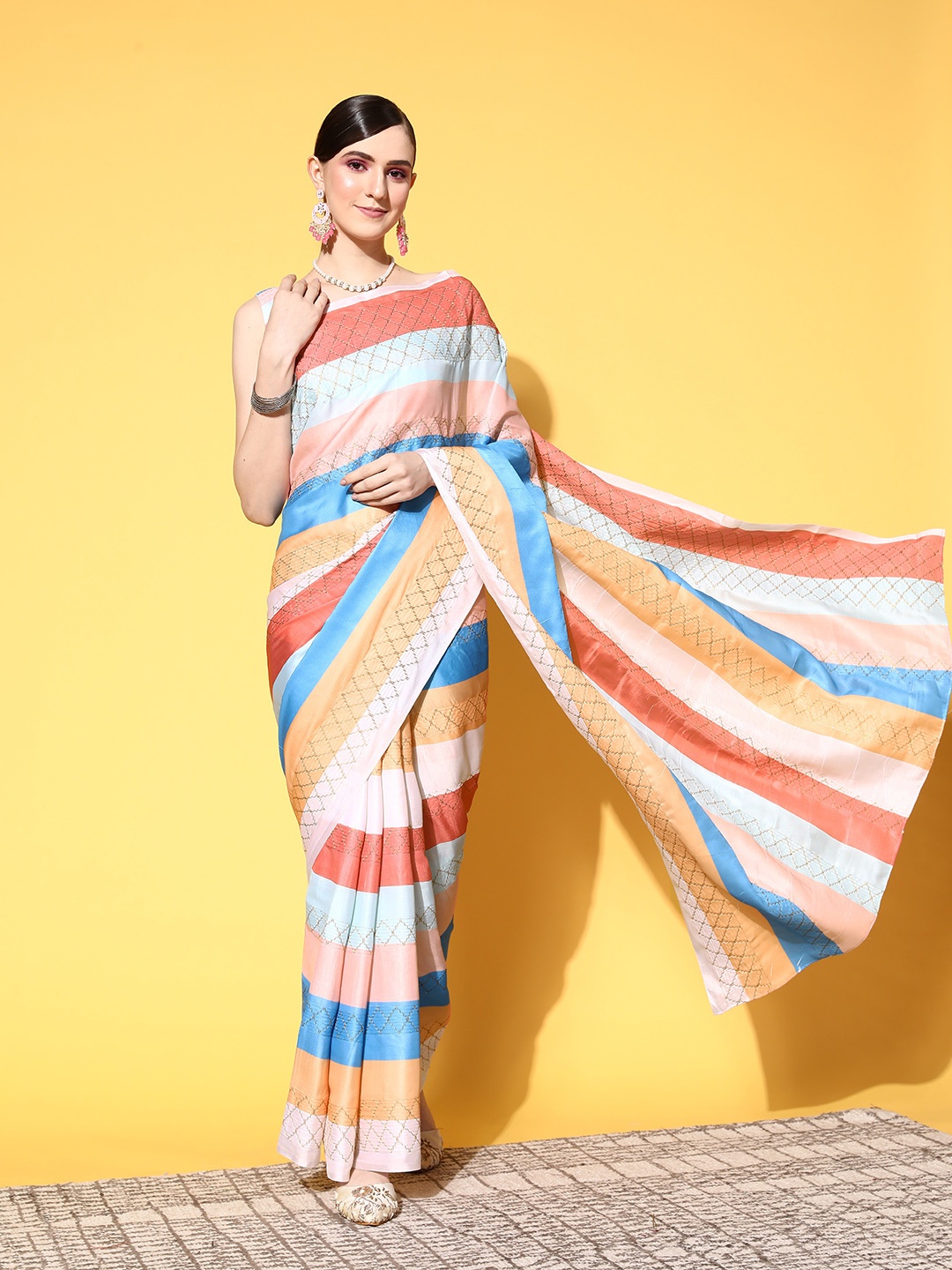 

Saree mall Striped Saree, Multi