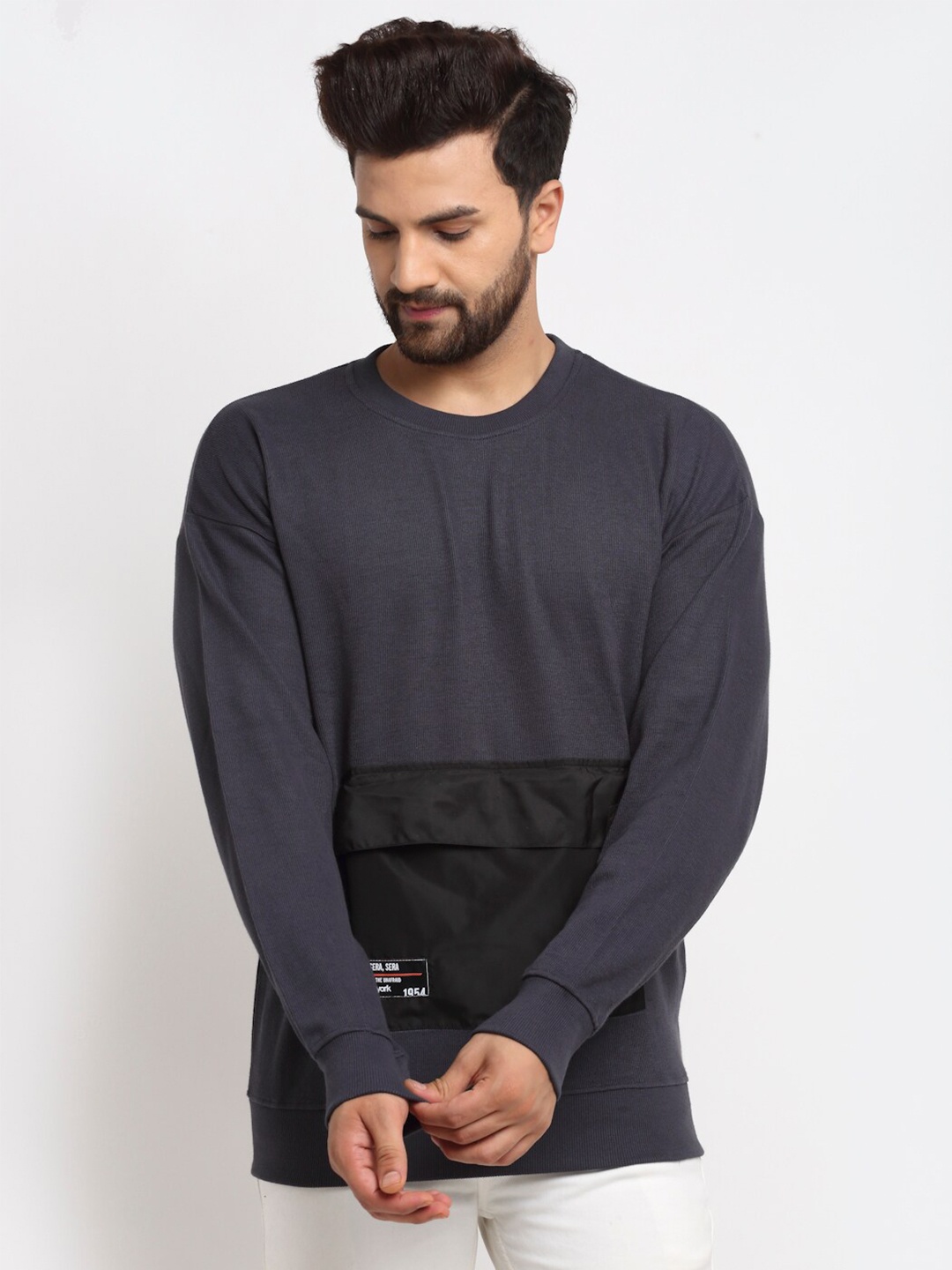 

Club York Men Charcoal Colourblocked Sweatshirt