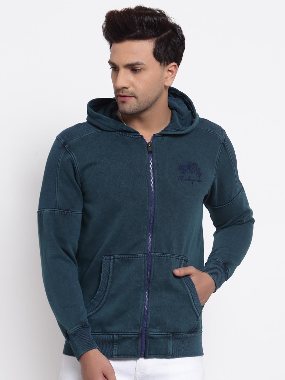 

Club York Men Green Hooded Cotton Sweatshirt