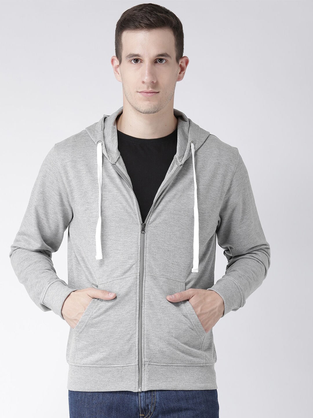 

Club York Men Grey Solid Hooded Cotton Sweatshirt