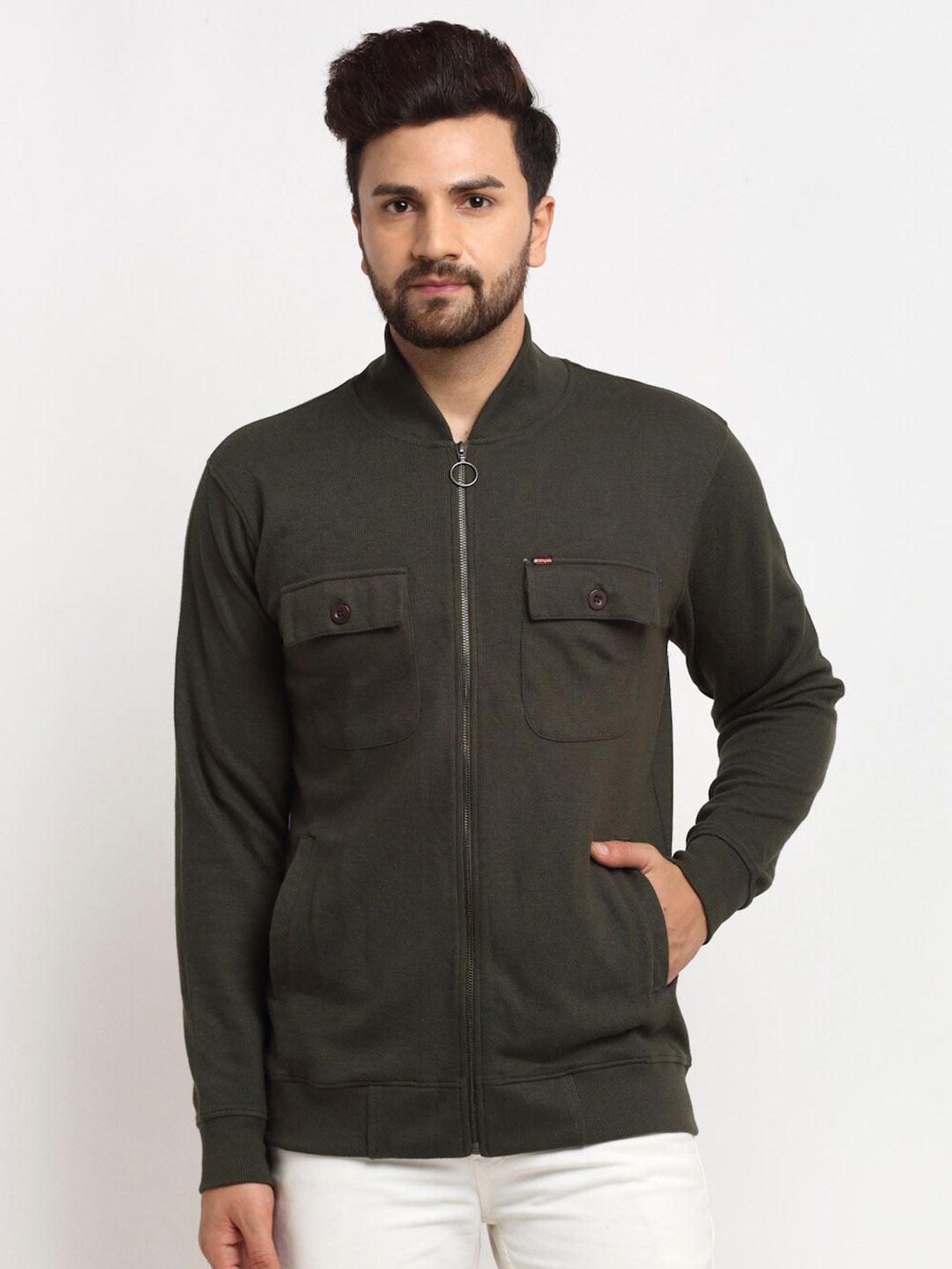 

Club York Men Olive Green Solid Cotton Sweatshirt