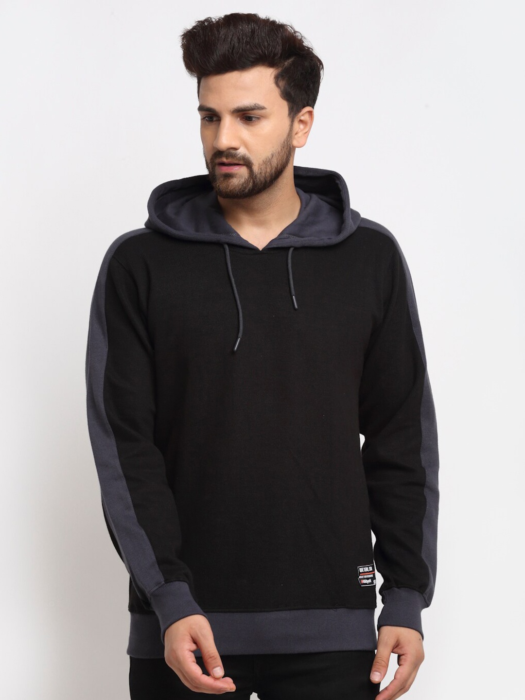 

Club York Men Black Hooded Cotton Sweatshirt