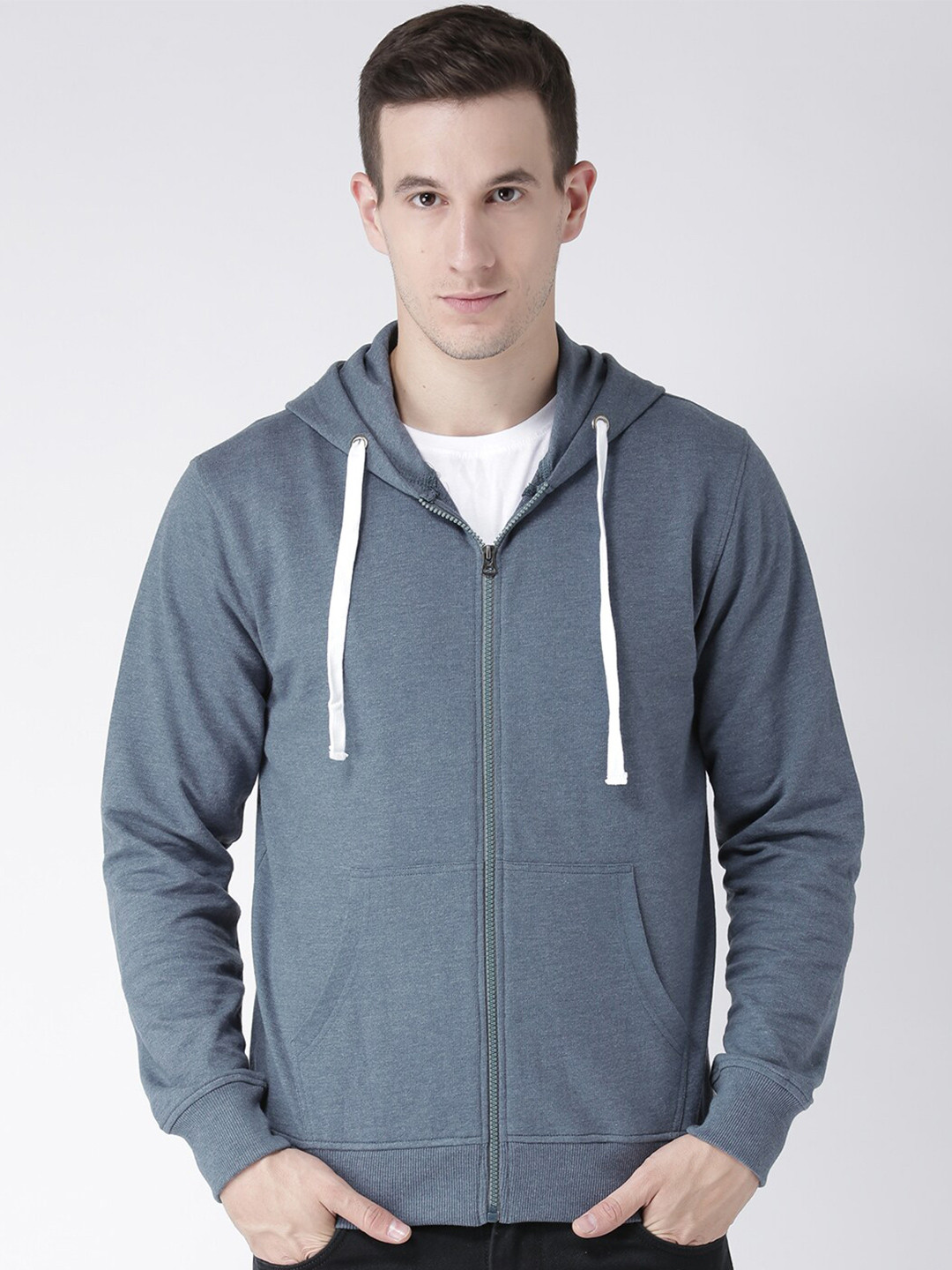 

Club York Men Blue Solid Hooded Sweatshirt