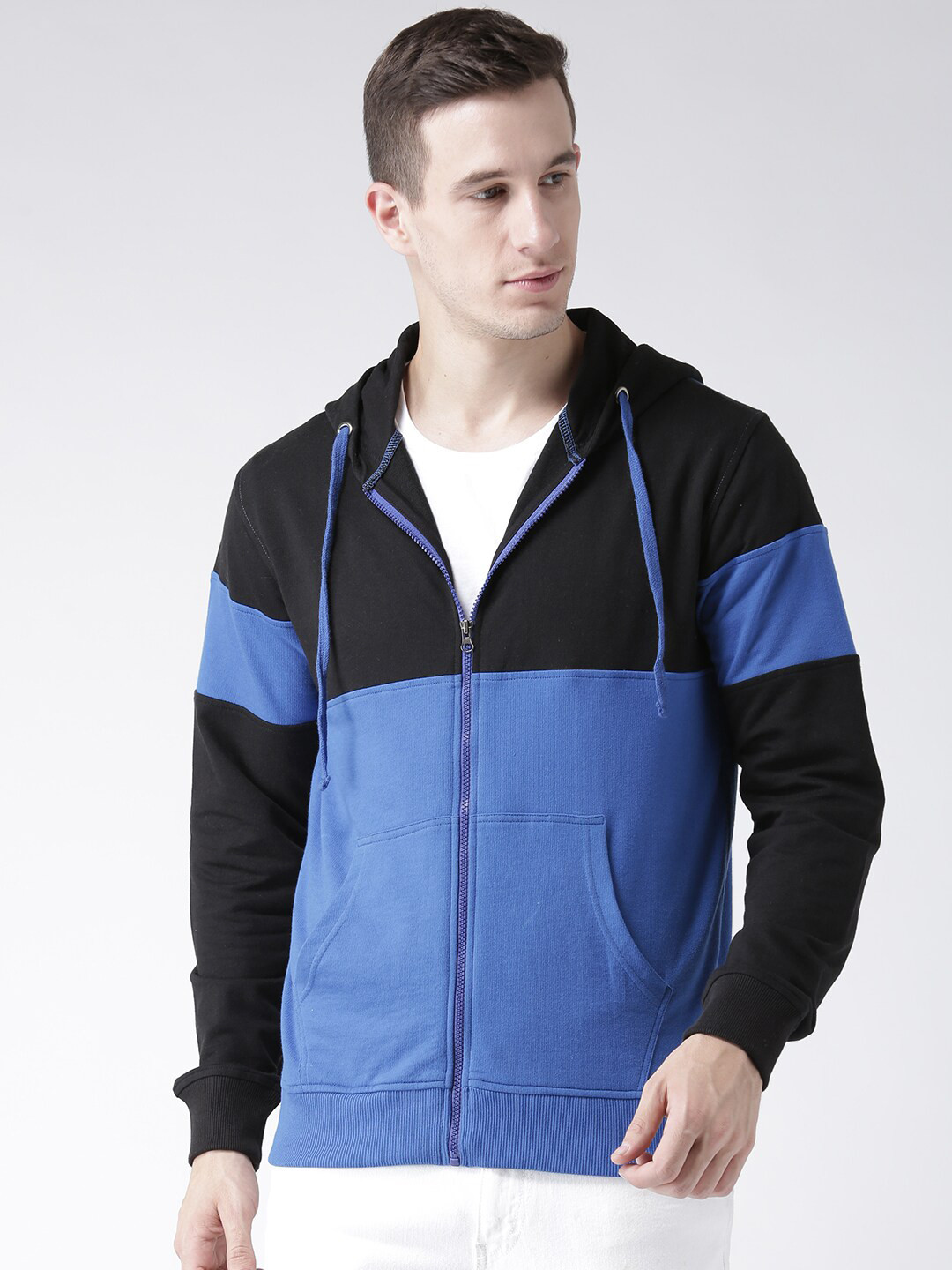 

Club York Men Blue Colourblocked Hooded Cotton Sweatshirt