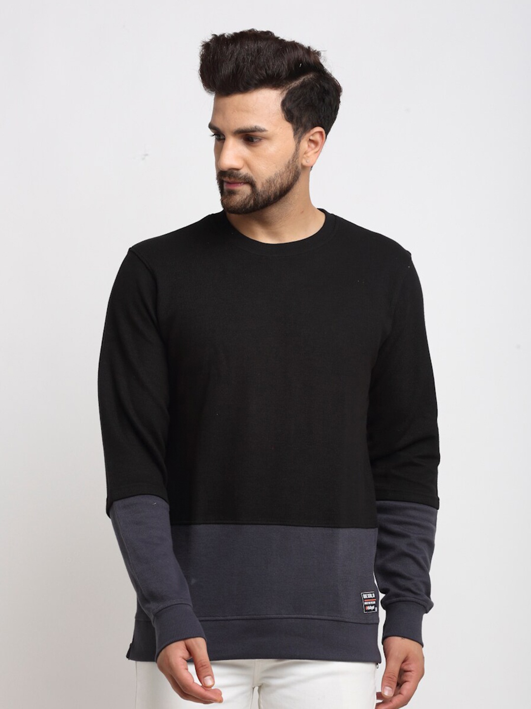 

Club York Men Black Colourblocked Sweatshirt